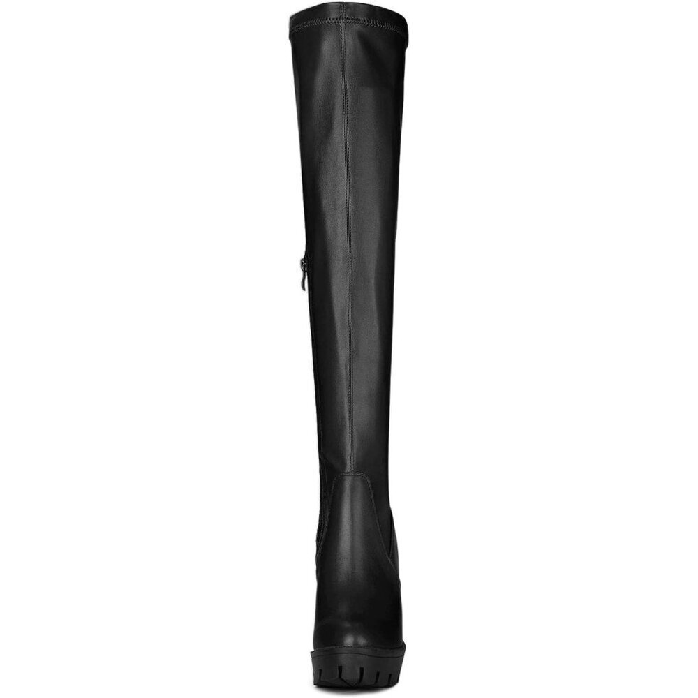 Women's Black Platform Boots Chunky Heel Over Knee High Rounded Toe Long Boots - Picture 4 of 6